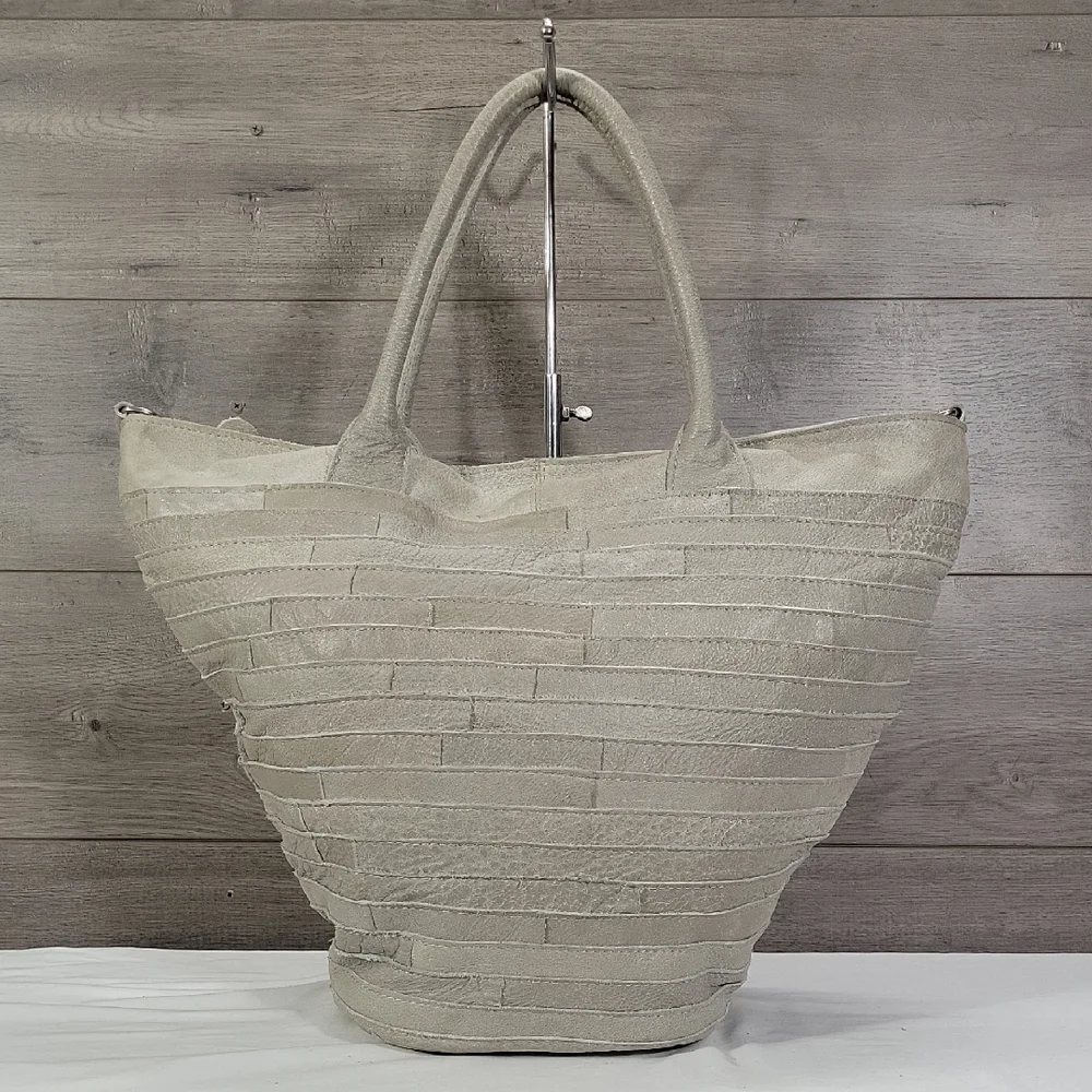 Monserat De Lucca for Anthropologie Gray Leather Tote Shoulder Bag